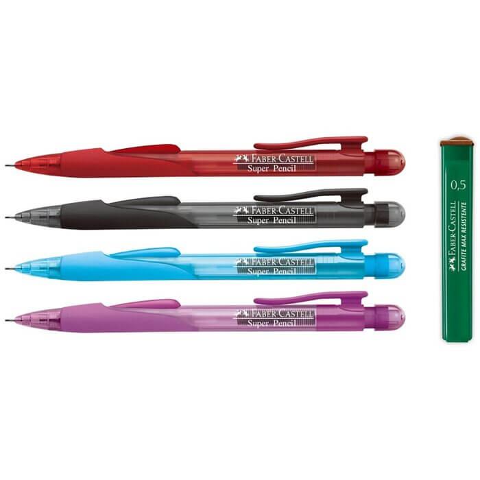 lapiseira-super-pencil-0-ponto-5-mm-cores-sortidas-mais-um-tubo-de-grafite-faber-castell
